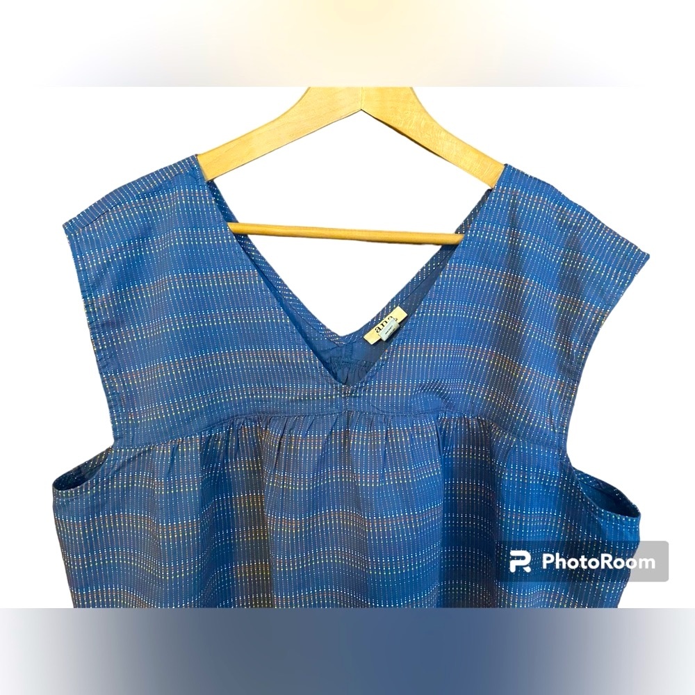 a.n.a. Women's V Neck Sleeveless Blouse Shirt XX-LARGE Blue Spice Stripe
